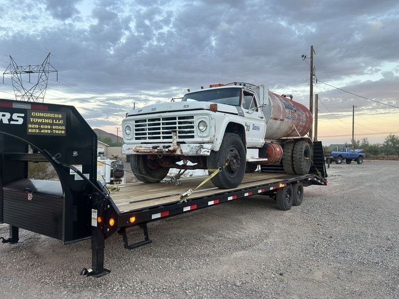Vintage equipment hauled at sunset